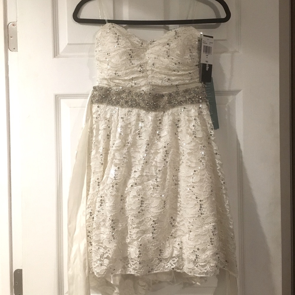 NWT my Michelle lace White Sequin Strapless Dress